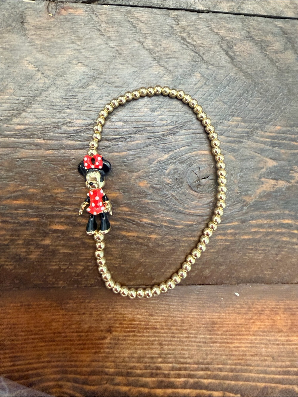 Disney x BaubleBar Minnie Mouse 3D Pisa Gold Beaded Stretch Bracelet NWT Red